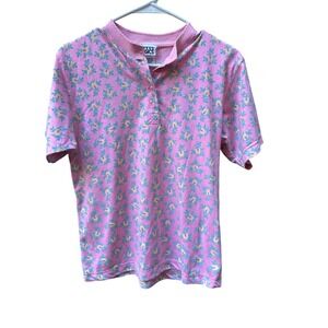 TREND BASICS y2k Vintage Pink Floral Unisex Short Sleeve Polo Size XL‎ Juniors